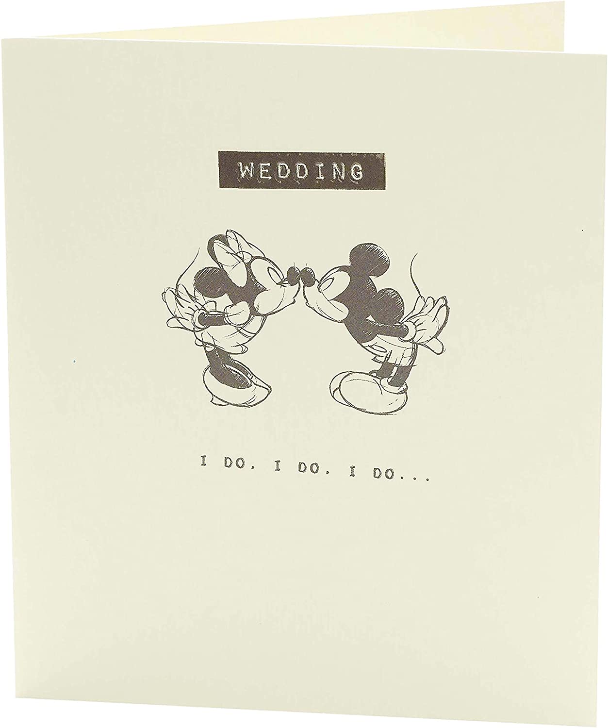 Disney Mickey and Minnie Mouse wedding greeting card by UK Greetings, featuring colorful illustrations for congratulatory wishes.