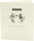 Disney Mickey and Minnie Mouse wedding greeting card by UK Greetings, featuring colorful illustrations for congratulatory wishes.