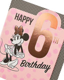 Disney Minnie Mouse 6th birthday greeting card by UK Greetings featuring Minnie Mouse with colorful birthday-themed design.