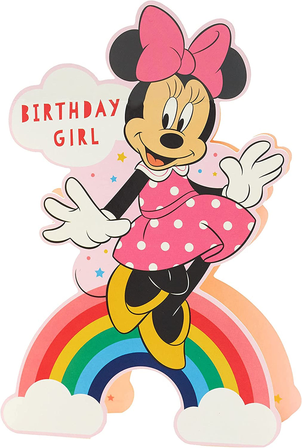 Disney Minnie Mouse birthday greeting card by UK Greetings featuring colorful Minnie illustration on the front.