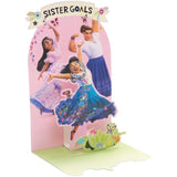 Disney Encanto pop-up birthday greeting card by UK Greetings featuring Mirabel, Isabela, and Luisa characters.