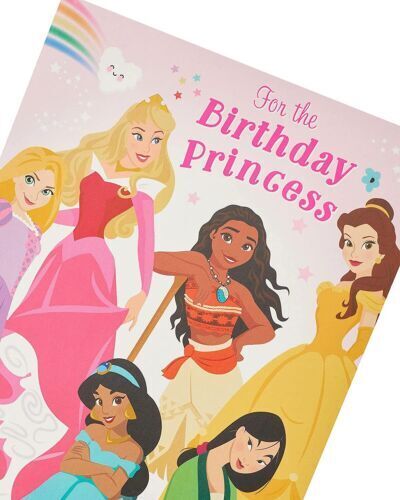 Disney Princes birthday greeting card by UK Greetings featuring colorful Disney princess illustrations and festive design.