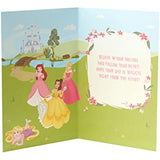 UK Greetings Disney Princess birthday card featuring colorful princess illustrations and festive design for special celebrations.