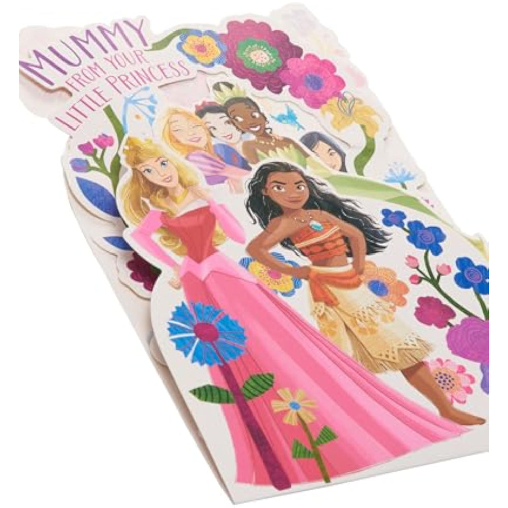 Disney Princess birthday greeting card for Mummy by UK Greetings, features a colorful pop-up floral design.
