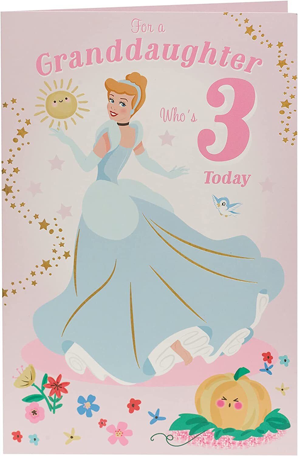 UK Greetings Disney Princess Cinderella 3rd birthday greeting card with vibrant princess illustration for young children.