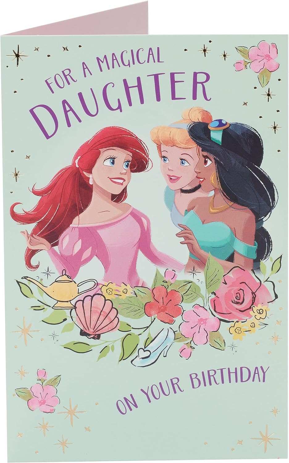 Disney Princess birthday greeting card for daughters by UK Greetings, featuring colorful princess design on a greeting card.