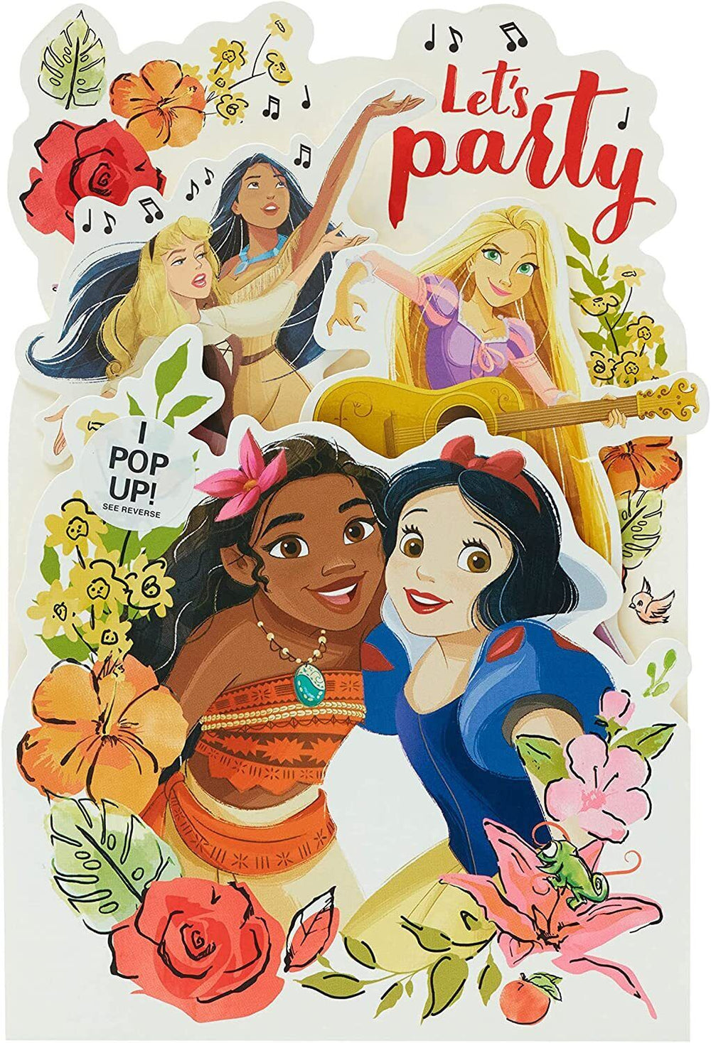 UK Greetings Disney Princess pop-up birthday card featuring colorful princess illustrations and festive design.