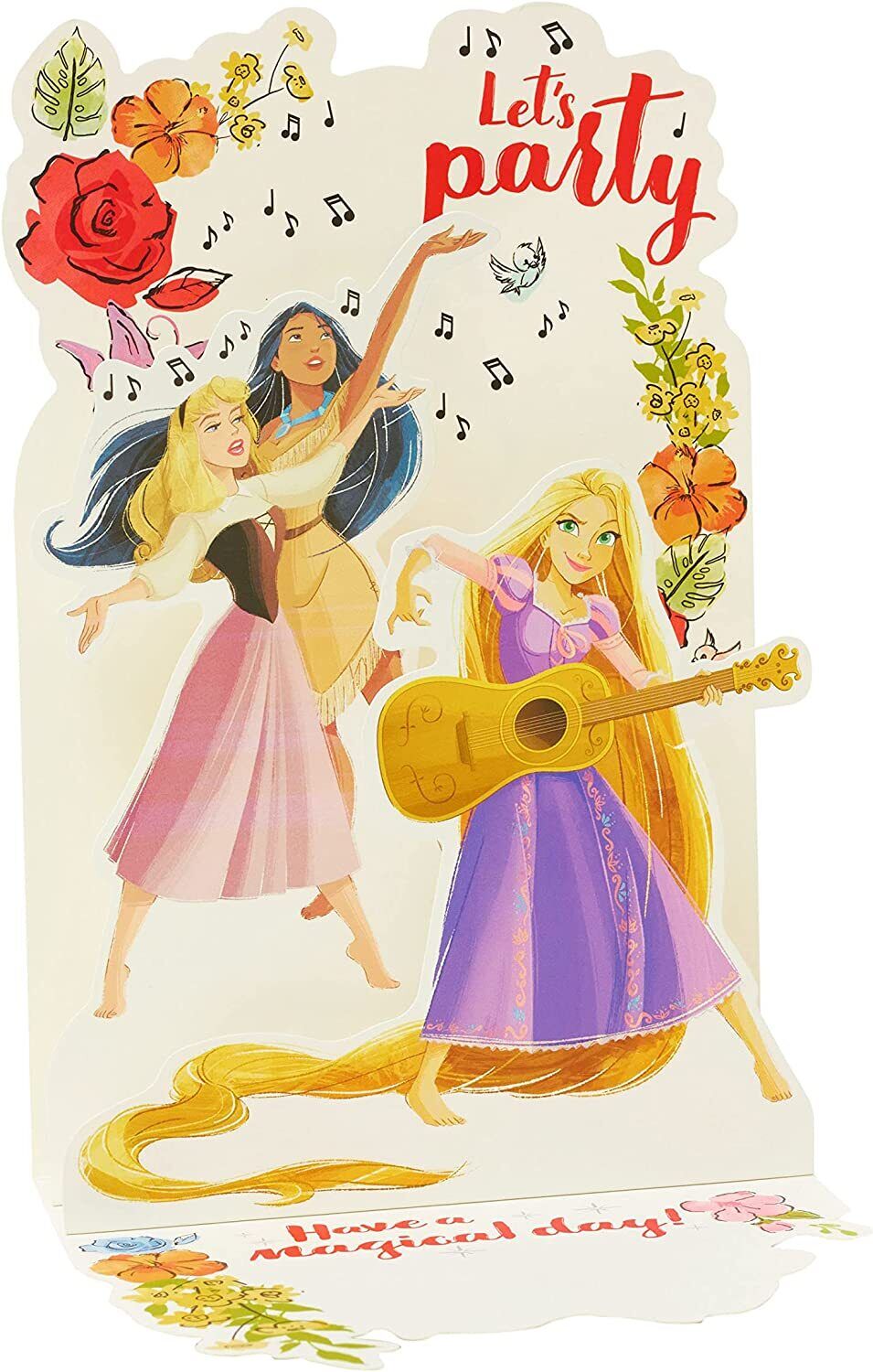 UK Greetings Disney Princess pop-up birthday greeting card featuring colorful princess characters and festive design.