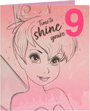UK Greetings Disney Princess Tinker Bell birthday card for age 9, featuring colorful Tinker Bell illustration and birthday greeting.