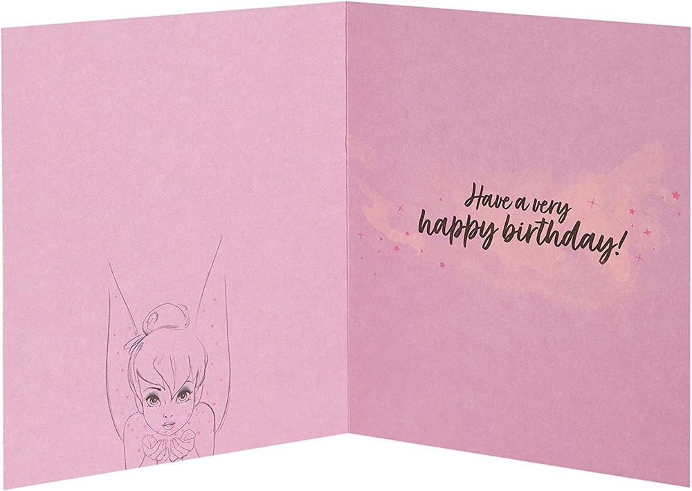 UK Greetings Disney Princess Tinker Bell birthday card for age 9, featuring colorful Tinker Bell illustration and festive design.