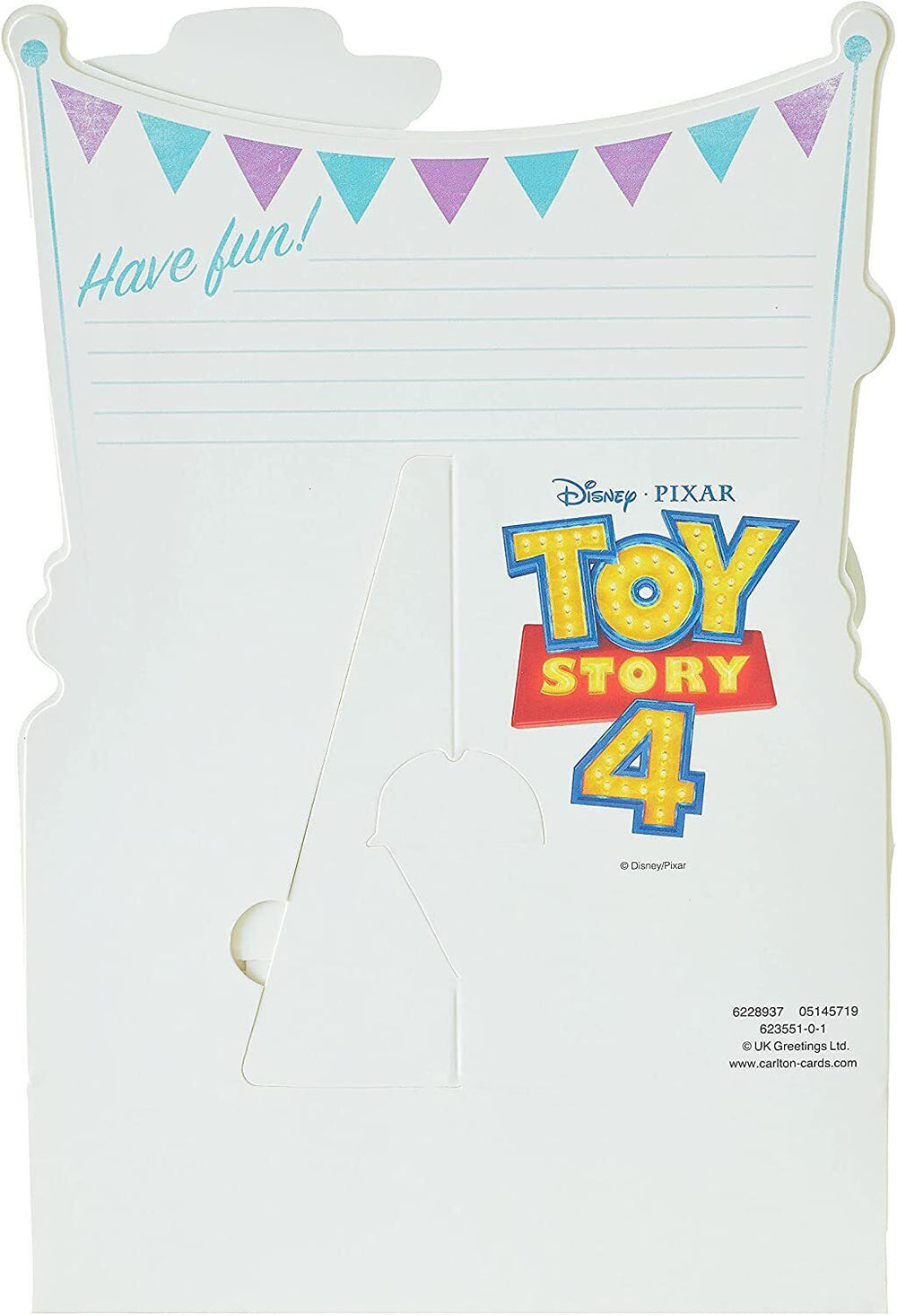 Disney Toy Story 4 Pop Up Woody birthday greeting card by UK Greetings featuring Woody character and colorful birthday design.