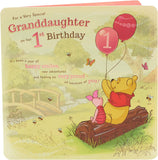 Disney Winnie the Pooh 1st Granddaughter birthday card by UK Greetings, featuring colorful Pooh and friends illustration.