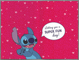 Disney Stitch birthday greetings card for girls by UK Greetings, featuring luxury foil accents and a playful Stitch design.