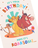 UK Greetings Disney Lion King birthday card featuring Simba and friends for boys and girls, perfect for happy birthday wishes.