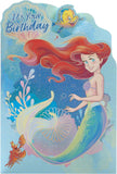 UK Greetings Disney The Little Mermaid Ariel birthday card featuring colorful illustration of Ariel in vibrant underwater scene