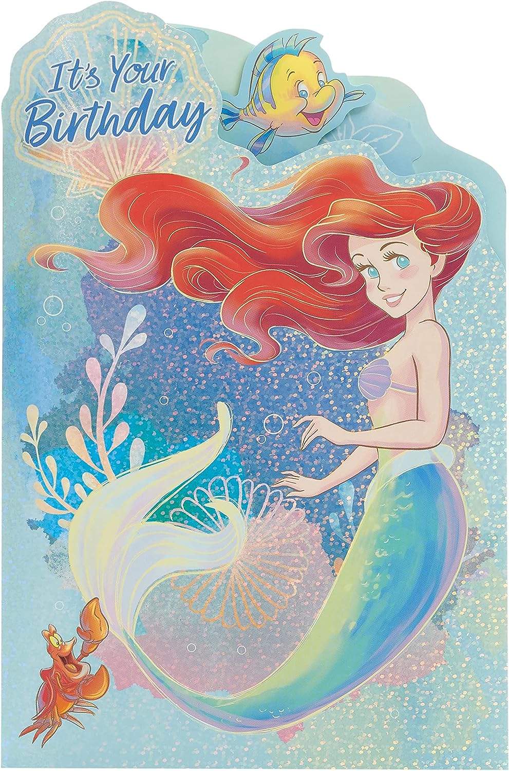 Disney The Little Mermaid Ariel birthday card by UK Greetings featuring Ariel and underwater scene for special celebrations.