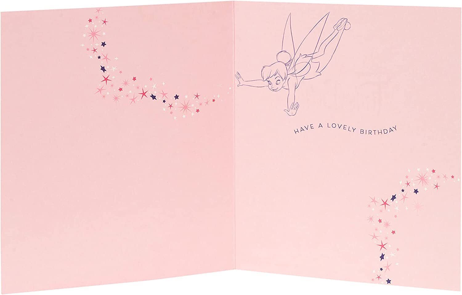 Disney Tinker Bell daughter birthday greeting card by UK Greetings featuring Tinker Bell illustration on a colorful card.