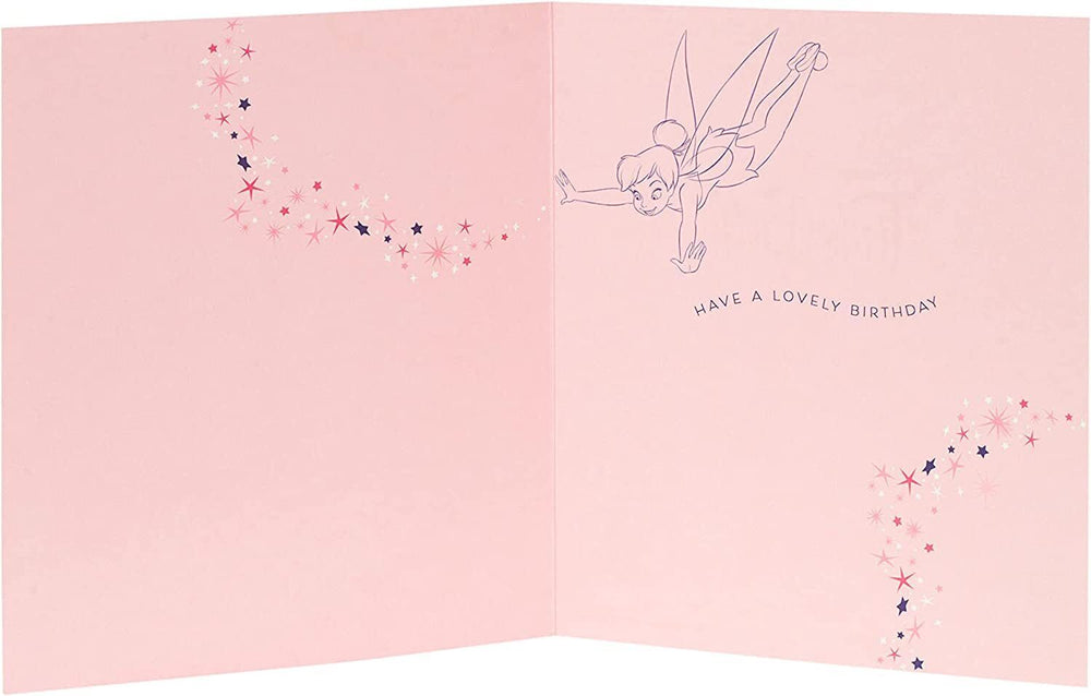 Disney Tinker Bell daughter birthday greeting card by UK Greetings featuring Tinker Bell illustration on a colorful card.