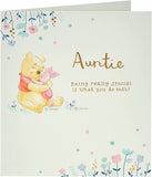 UK Greetings Disney Winnie the Pooh Auntie birthday greeting card, featuring Pooh and playful design for special occasions.