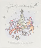 UK Greetings Disney Winnie the Pooh granddaughter Christmas card featuring Winnie the Pooh and festive holiday design.