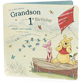 UK Greetings Disney Winnie the Pooh grandson 1st birthday card featuring colorful Pooh illustration and cheerful birthday message