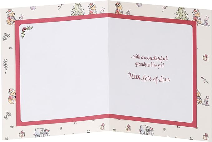 UK Greetings Disney Winnie the Pooh Christmas card featuring Winnie the Pooh and festive holiday design for grandsons.