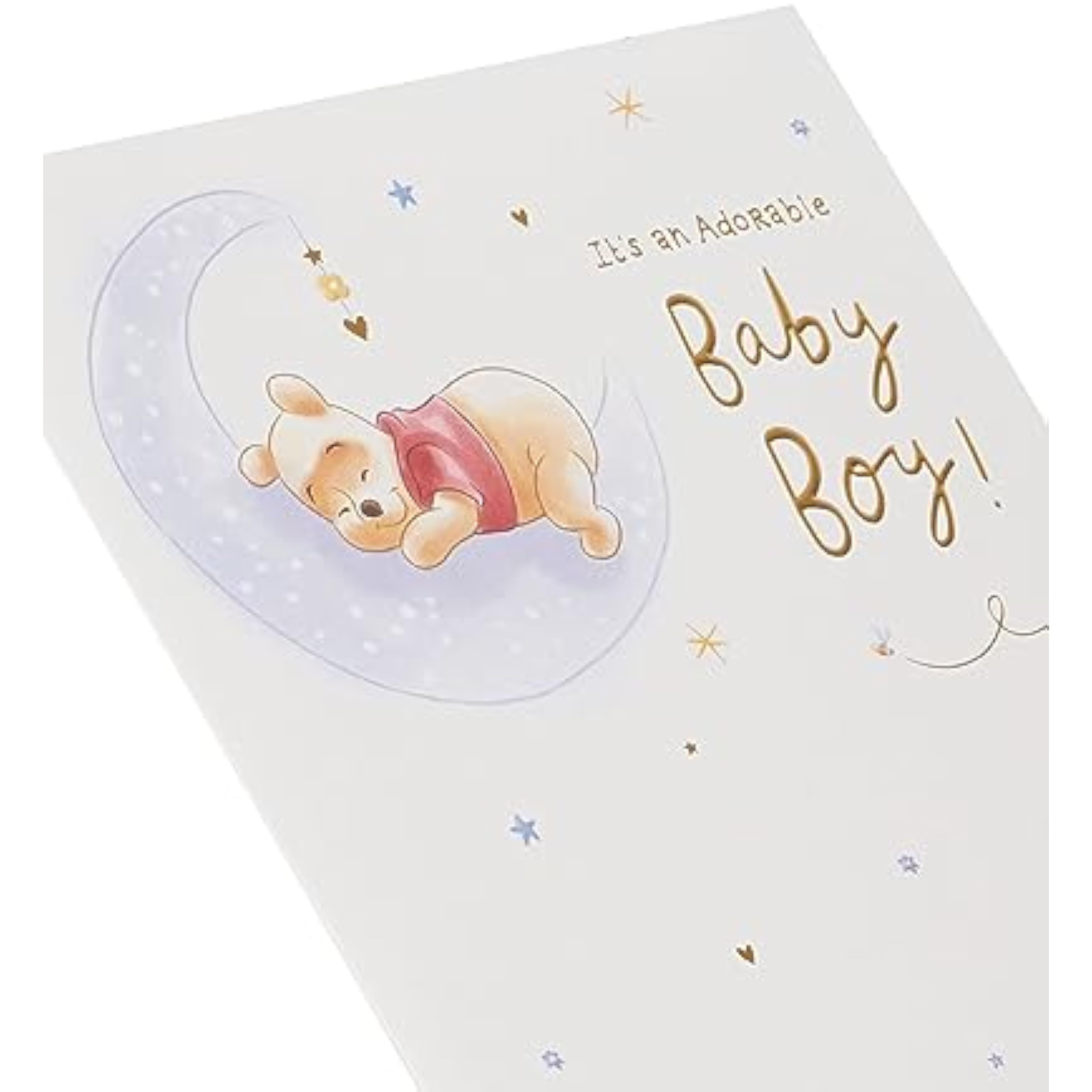 Disney Winnie the Pooh new baby boy greeting card by UK Greetings featuring Winnie the Pooh and a cheerful message.