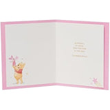 UK Greetings Disney Winnie the Pooh new baby girl greeting card with adorable Pooh bear design and pastel accents.