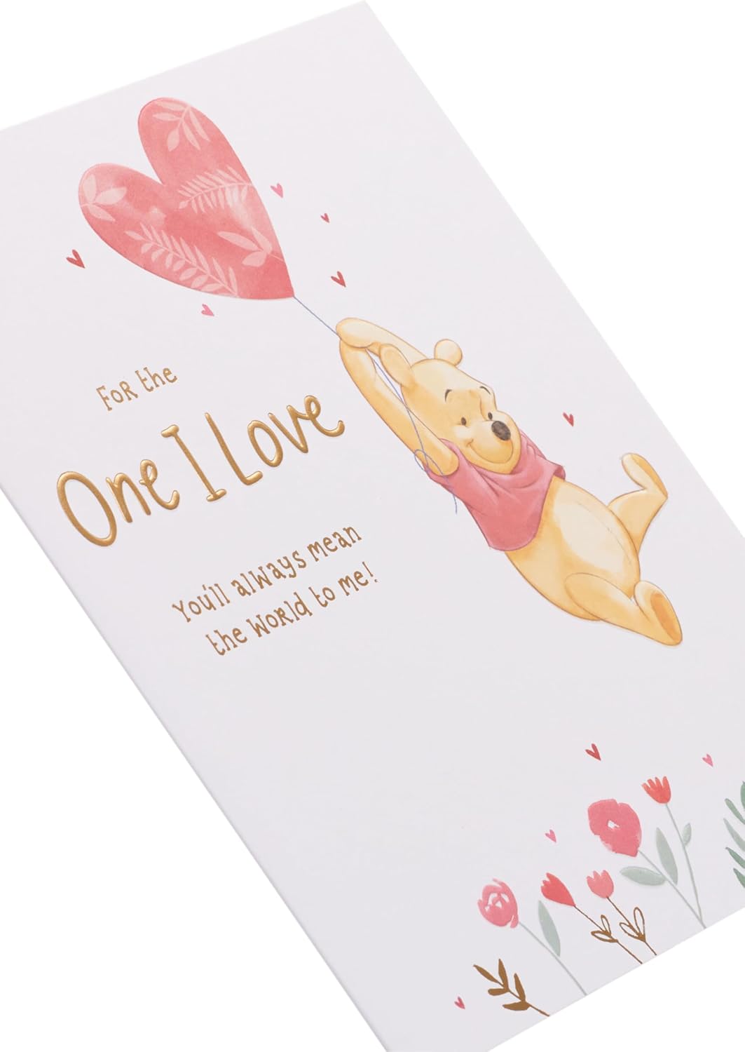 Disney Winnie the Pooh Valentine's Day greeting card by UK Greetings featuring a "One I Love" balloon design and cheerful illustrations.