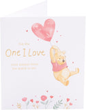 Disney Winnie the Pooh Valentine’s Day greeting card by UK Greetings featuring a balloon design and heartfelt message.