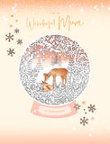 UK Greetings Doe and Deer Christmas card featuring festive holiday illustrations and "Wonderful Mum" message.