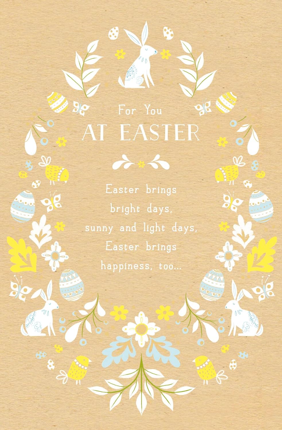 UK Greetings Easter Brings Bright Days foil Easter greeting card with colorful spring-themed design and festive message.