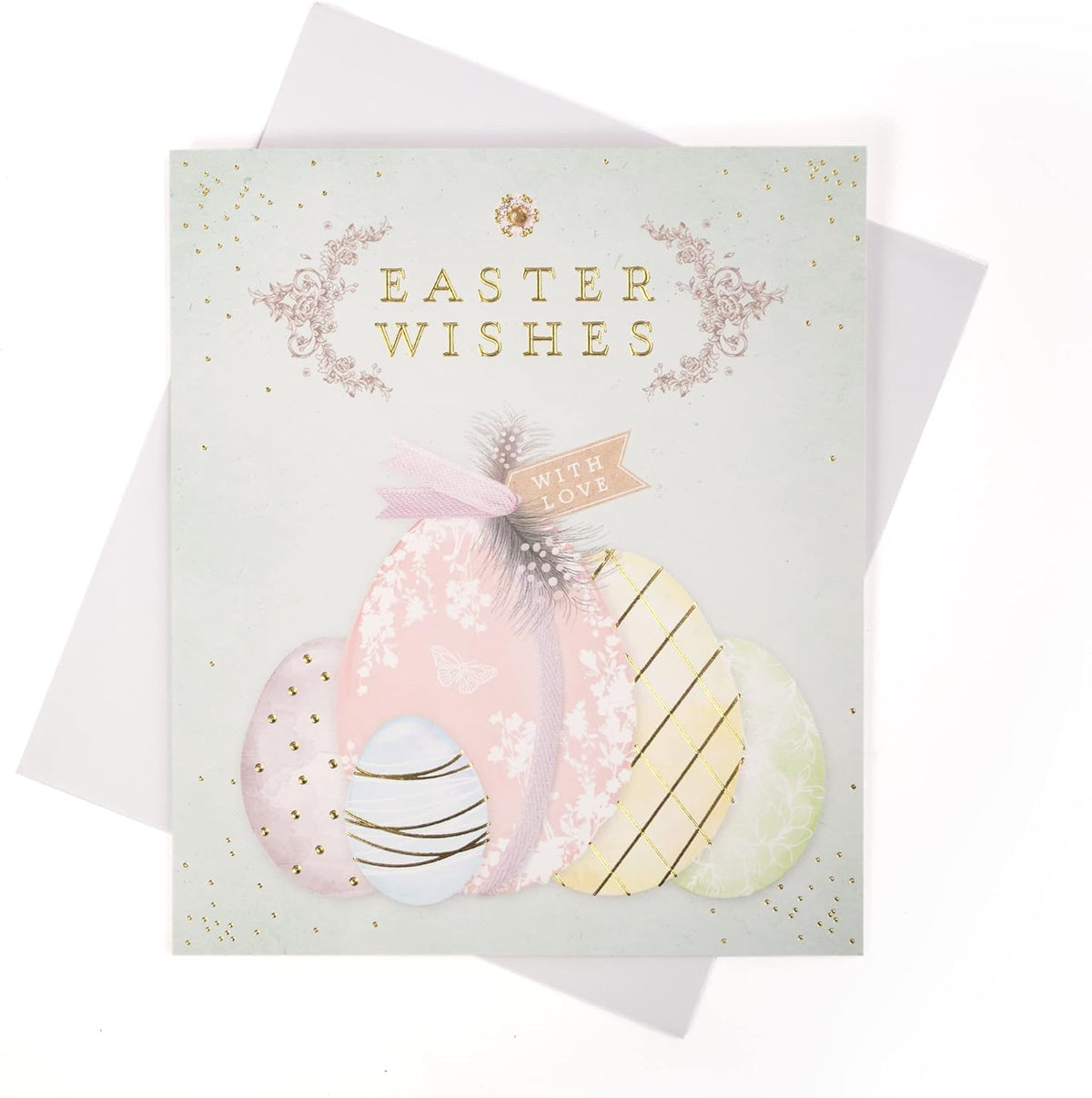 UK Greetings Easter Card featuring Easter wishes with love, decorated with colorful spring-themed illustrations.