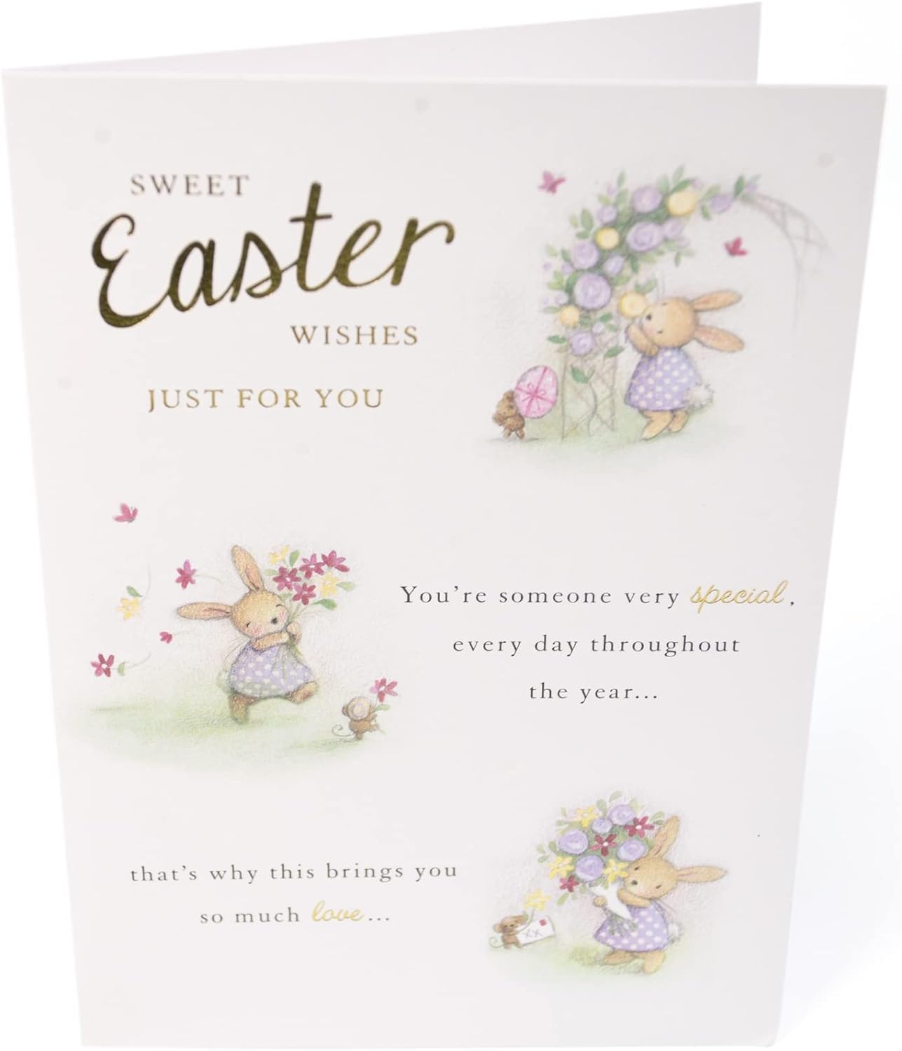 UK Greetings Easter Card featuring cheerful "Sweet Easter Wishes Just for You" message with colorful floral design.