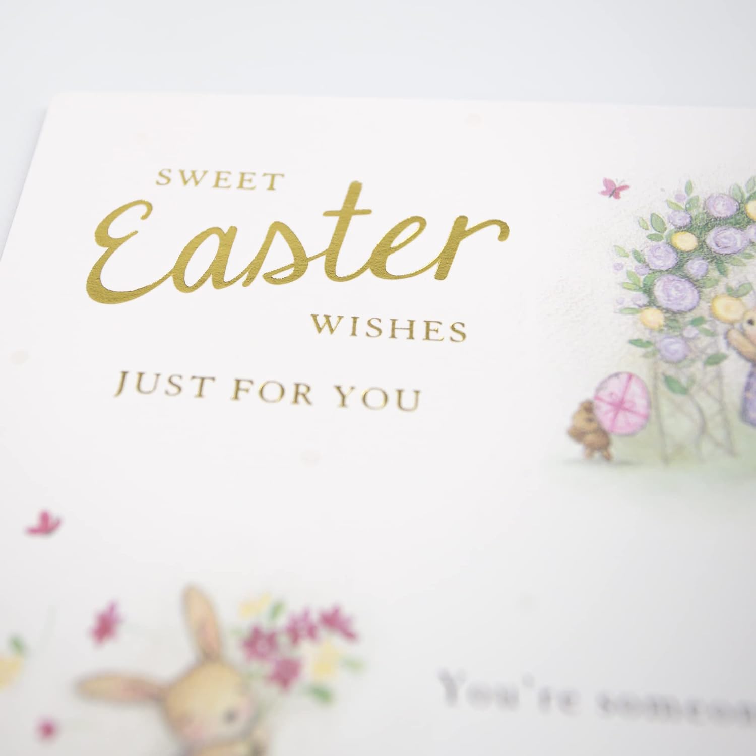 UK Greetings Easter Card featuring cheerful "Sweet Easter Wishes Just for You" design, perfect for celebrating spring occasions.