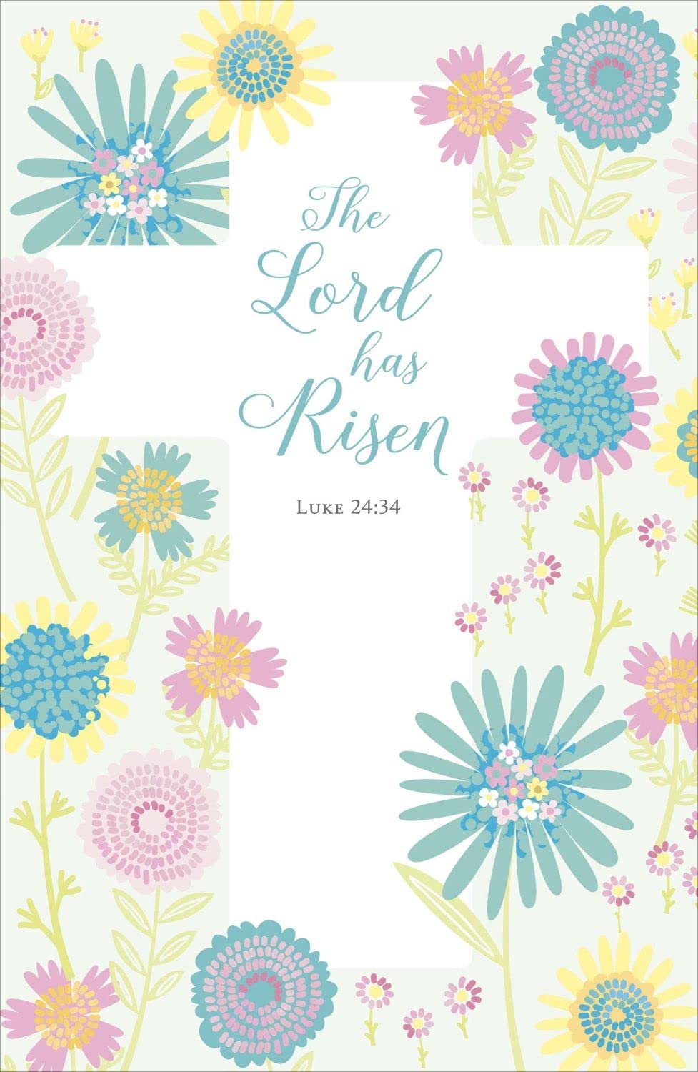 UK Greetings Easter card featuring a cross and flowers, with a "The Lord Has Risen" message, ideal for celebrating Easter.