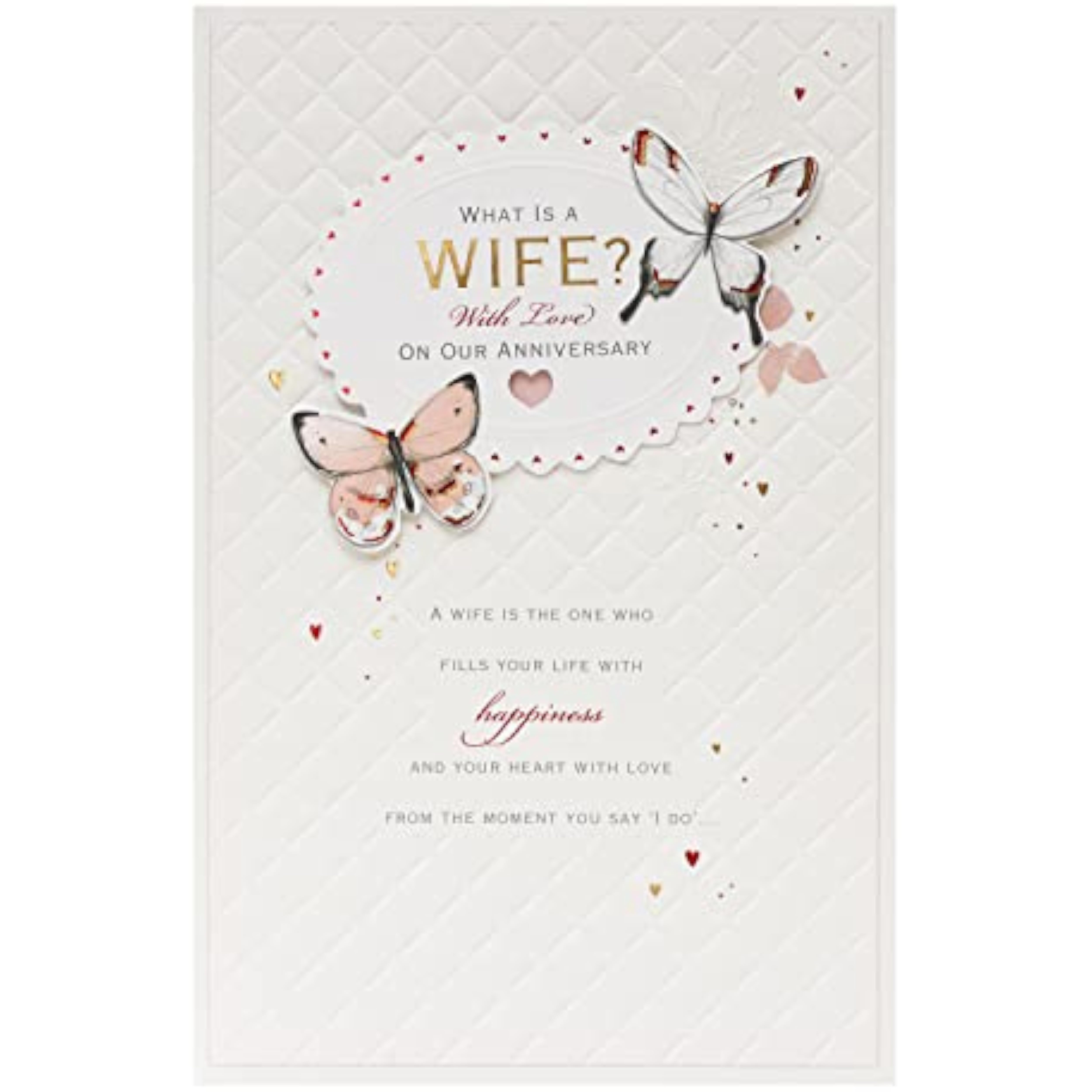 UK Greetings elegant 3D butterfly anniversary greeting card with gold foil design for wife, featuring intricate butterfly details.