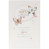 UK Greetings elegant 3D butterfly anniversary greeting card with gold foil design for wife, featuring intricate butterfly details.