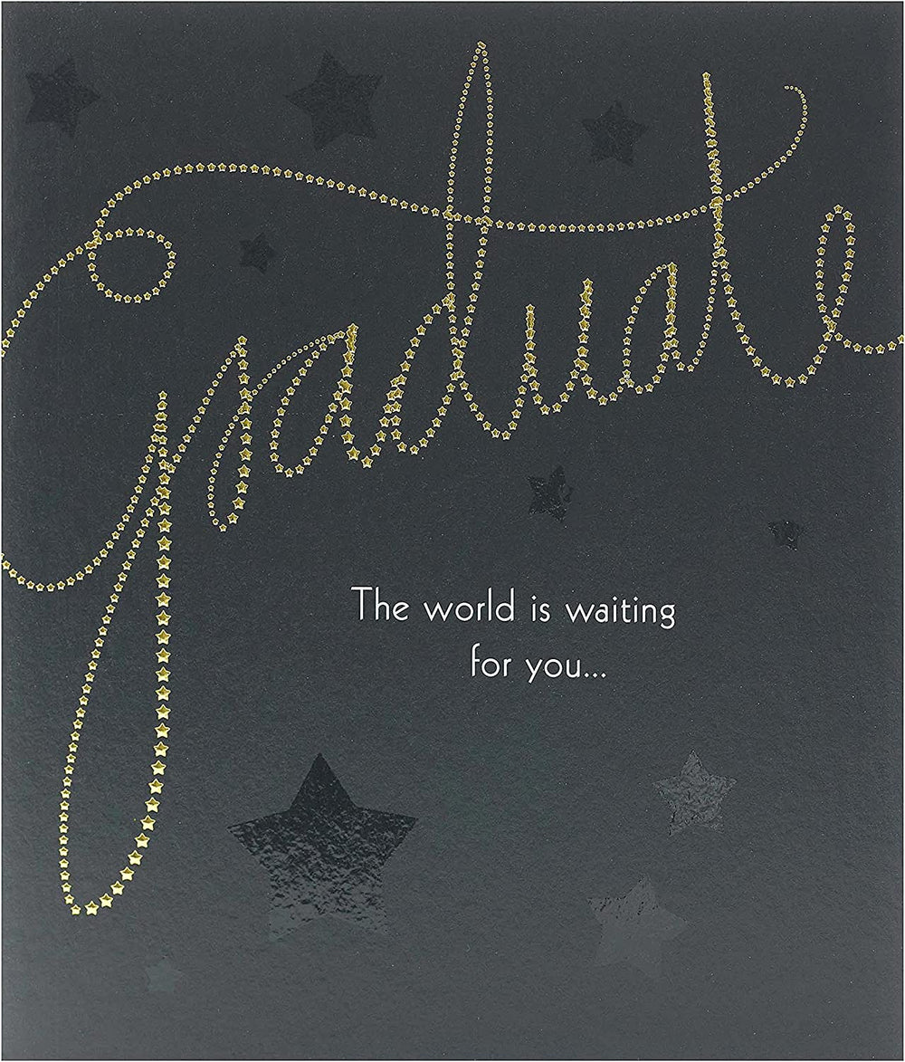 UK Greetings elegant graduation card with foil accents and embossed finish, featuring a celebratory design.