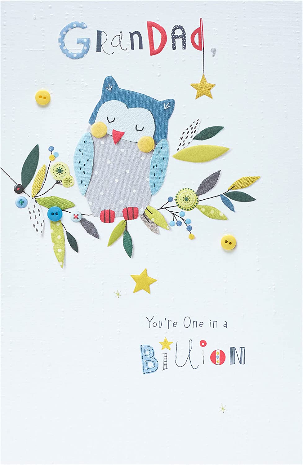 UK Greetings embossed owl Father’s Day card for Grandad, featuring a detailed owl design and heartfelt message inside.