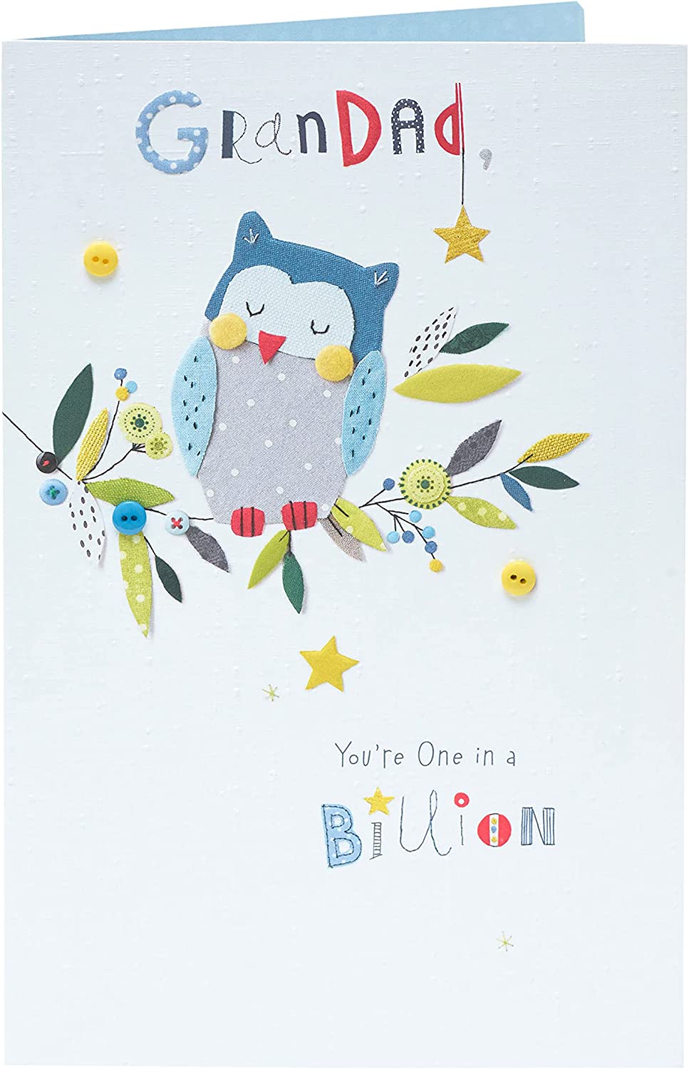 UK Greetings embossed owl Father's Day card for Grandad, featuring a detailed owl design on a greeting card for special occasions.