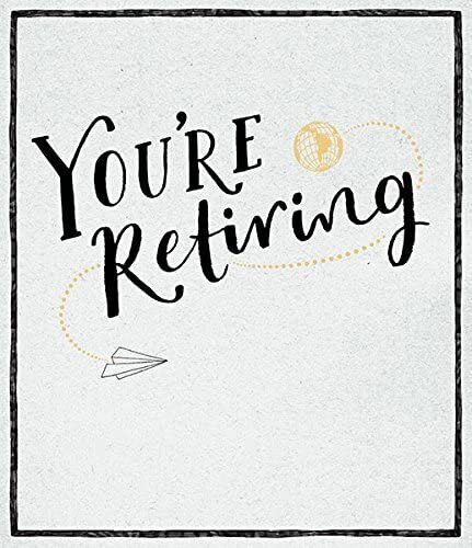 UK Greetings retirement greeting card with cheerful "You're Retiring" message, featuring colorful design and celebratory illustrations.