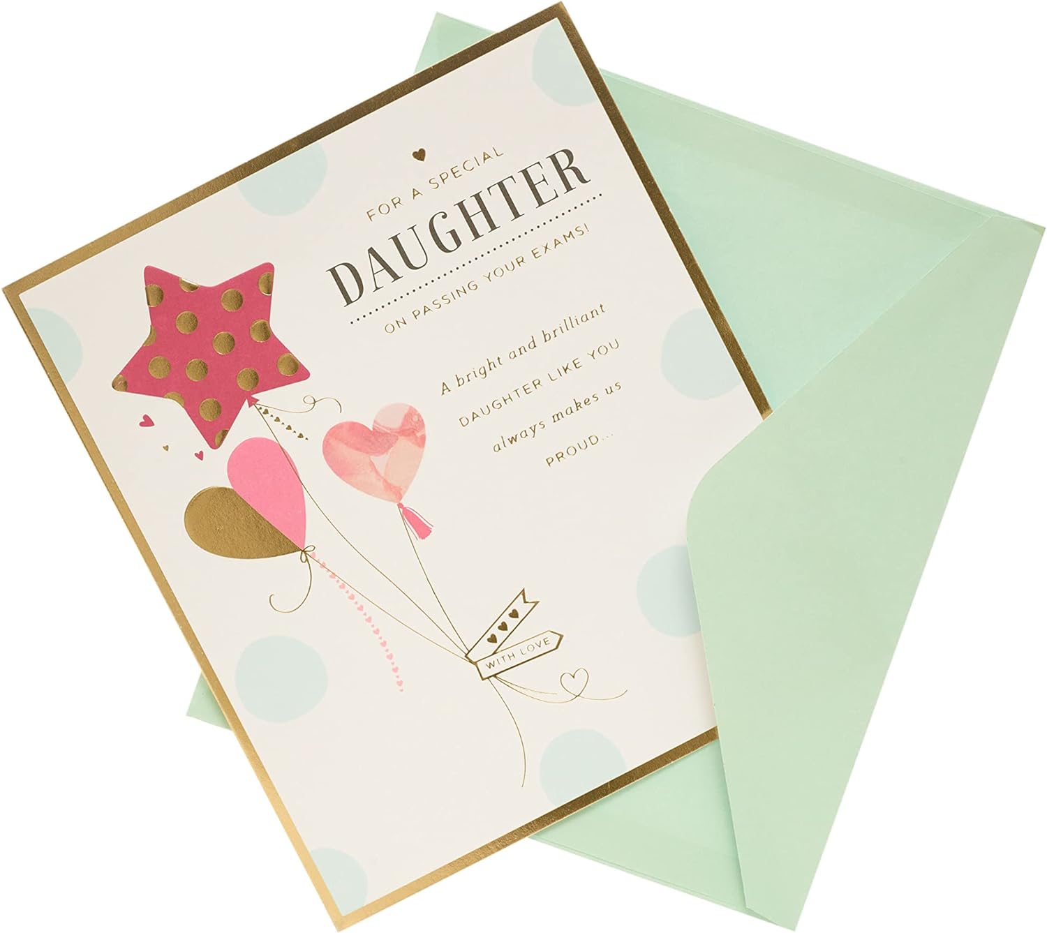 UK Greetings Daughter Exam Results Card, congratulatory greeting card for exam success with colorful design and heartfelt message.