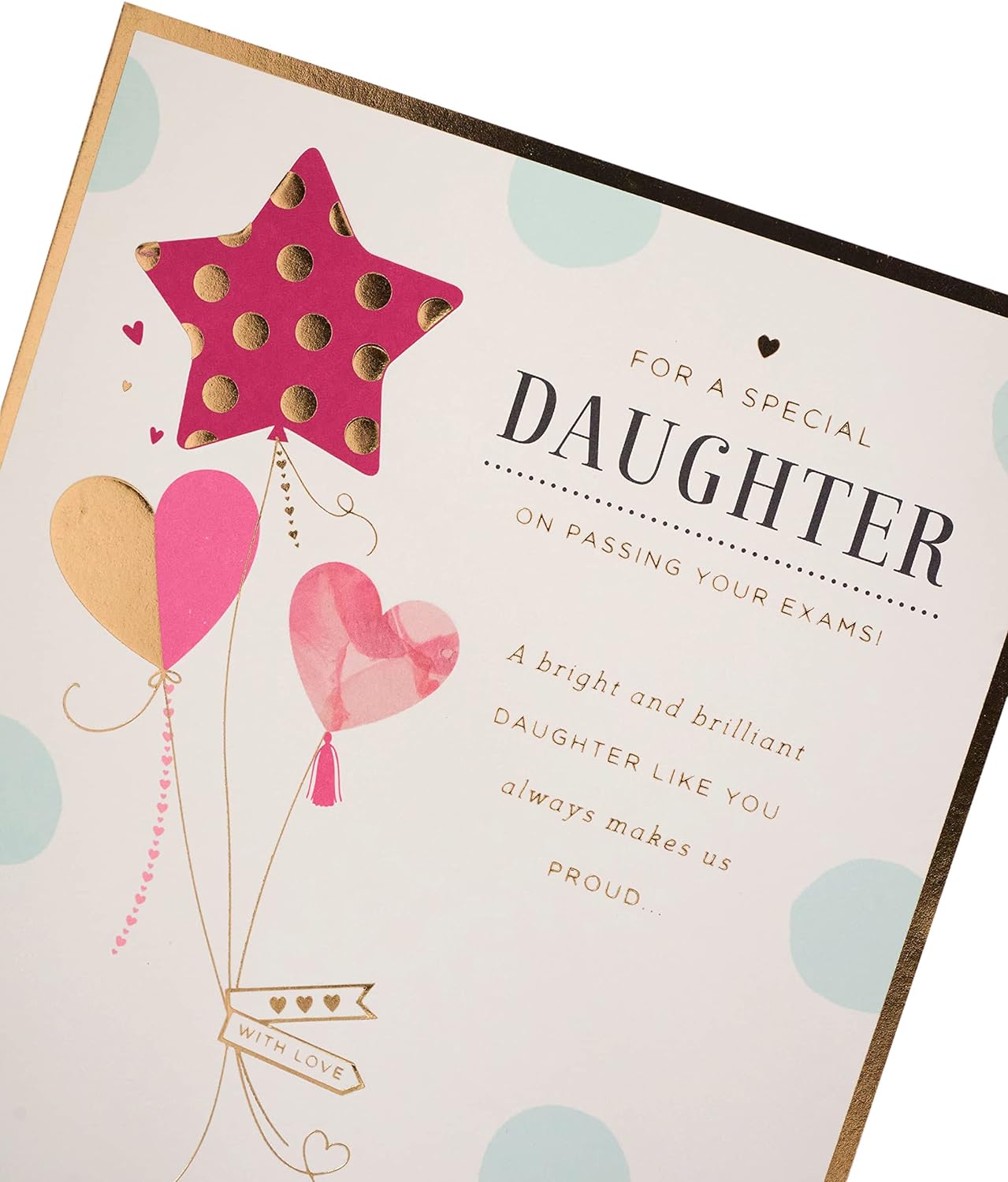 UK Greetings exam congratulations card for daughter, featuring cheerful design to celebrate exam results and achievements.