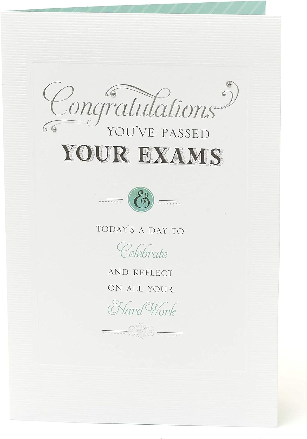 UK Greetings exam congratulations greeting card celebrating passed results, featuring colorful design and congratulatory message.