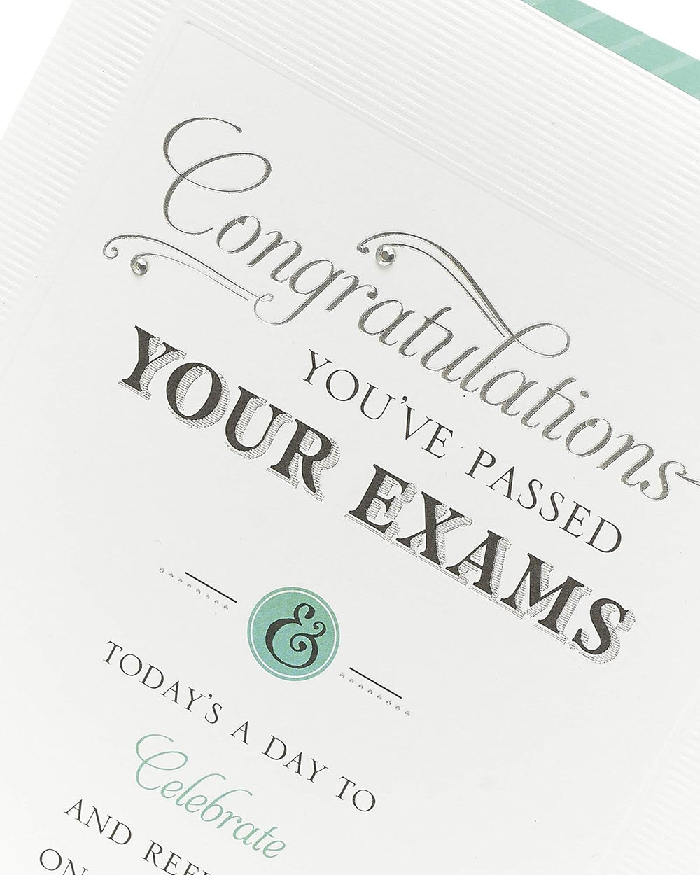 UK Greetings exam congratulations card featuring a colorful design, celebrating passed results and academic achievement.
