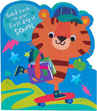 UK Greetings first day at school card for boys featuring a cute tiger cartoon design with an envelope, perfect for school-related occasions.
