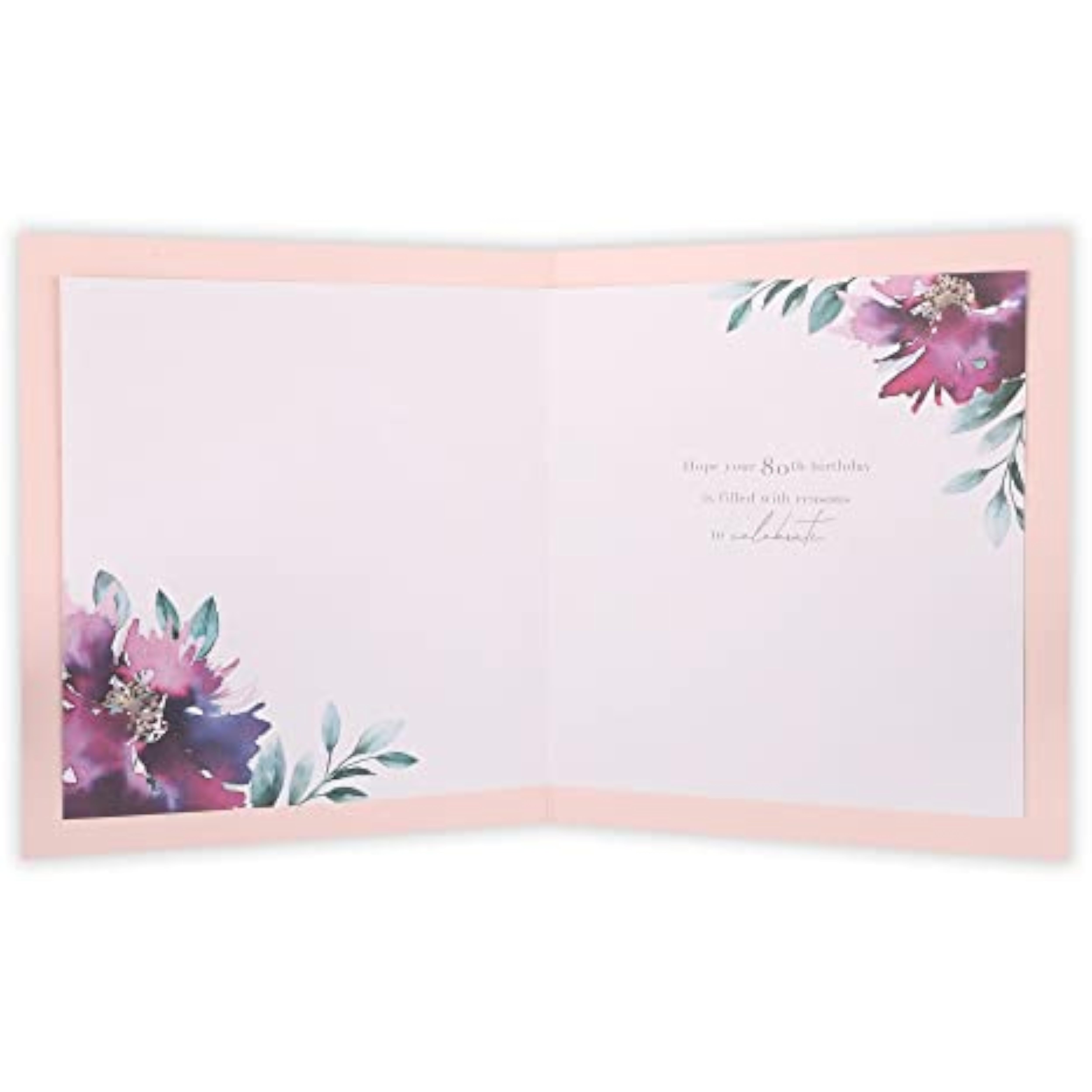 UK Greetings Floral 80th Birthday Card featuring colorful floral design and greeting card details.