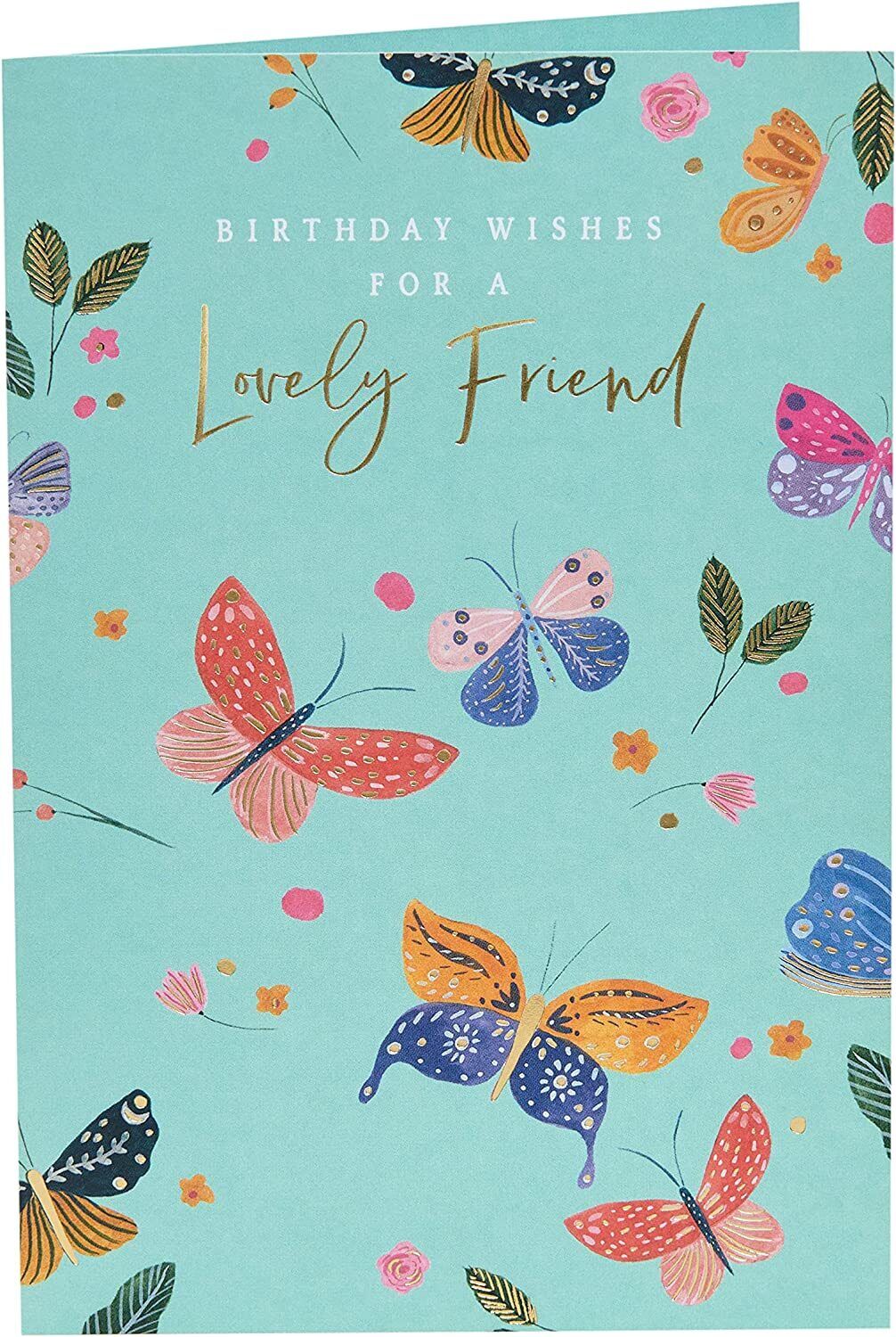 UK Greetings floral design birthday card featuring a lovely friend theme, with colorful floral artwork and cheerful message.