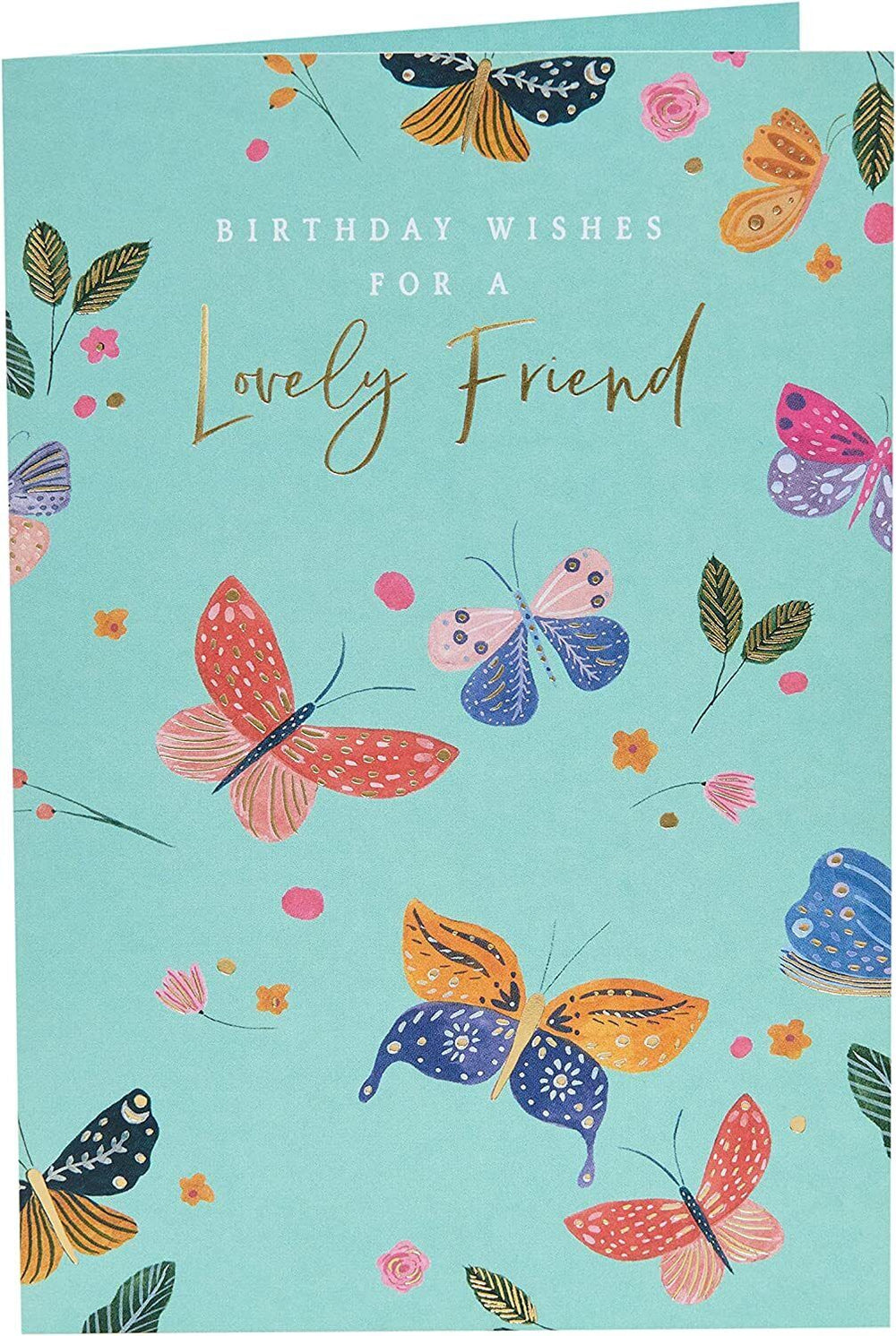 UK Greetings floral design birthday card featuring a lovely friend theme, with colorful floral artwork and cheerful message.